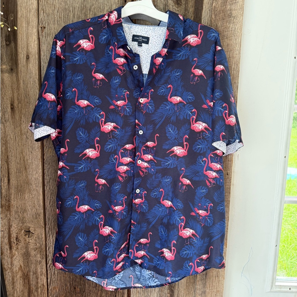 Flamingo Print Navy Shirt